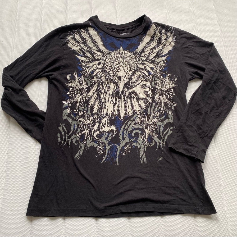 Black Men's Long-Sleeve Graphic Eagle Shirt